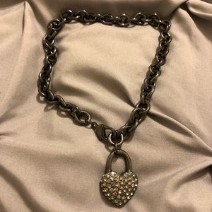 Bebe rhinestone heart studded necklace